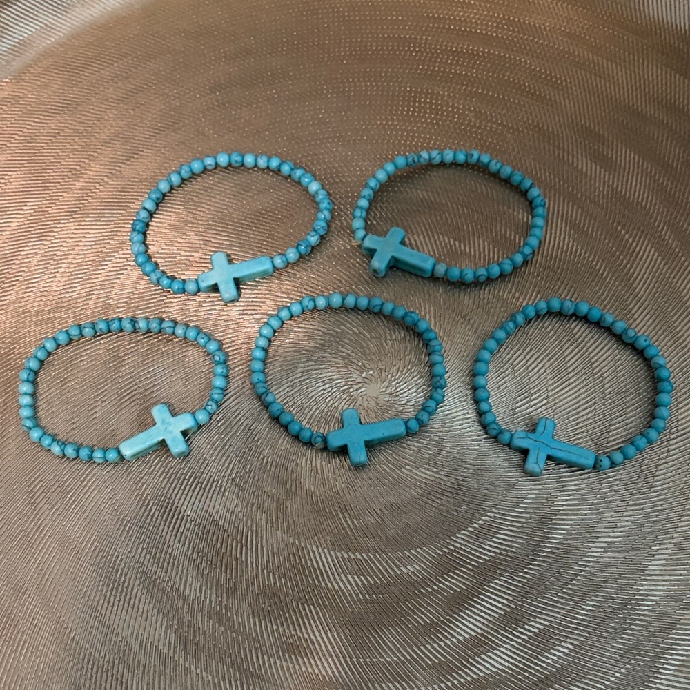 Turquoise Beaded Cross Bracelets Set